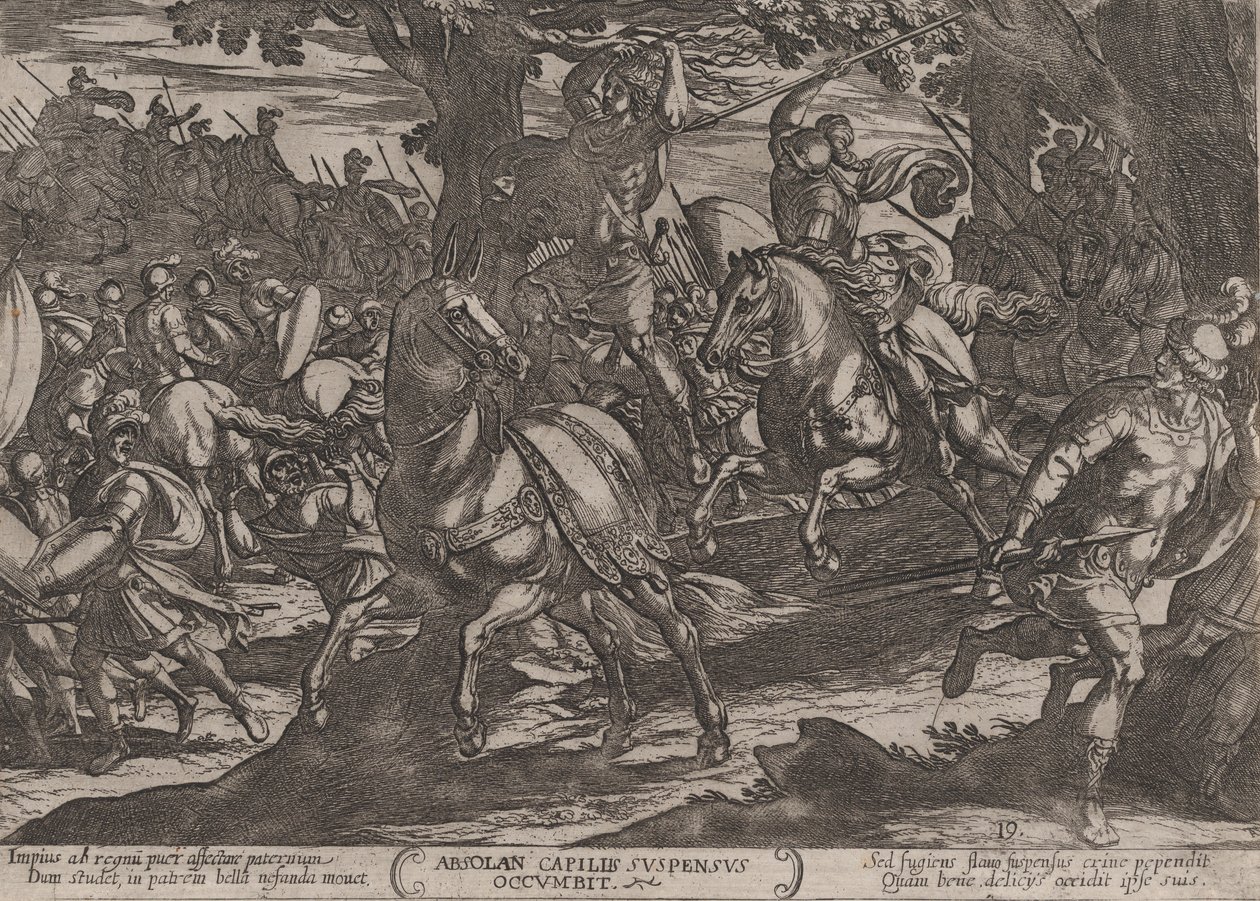 Deska 19: Jacob Killing Absalom, z The Battles of the Old Testament, ca. 1..., ca. 1590-cca. 1610. od Antonio Tempesta