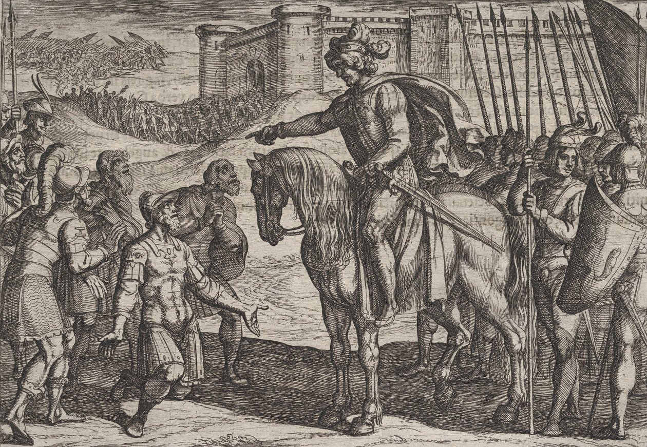Talíř 19: Muži z pevnosti se vzdávají a slibují své životy Civilis, z The War ..., 1611. od Antonio Tempesta