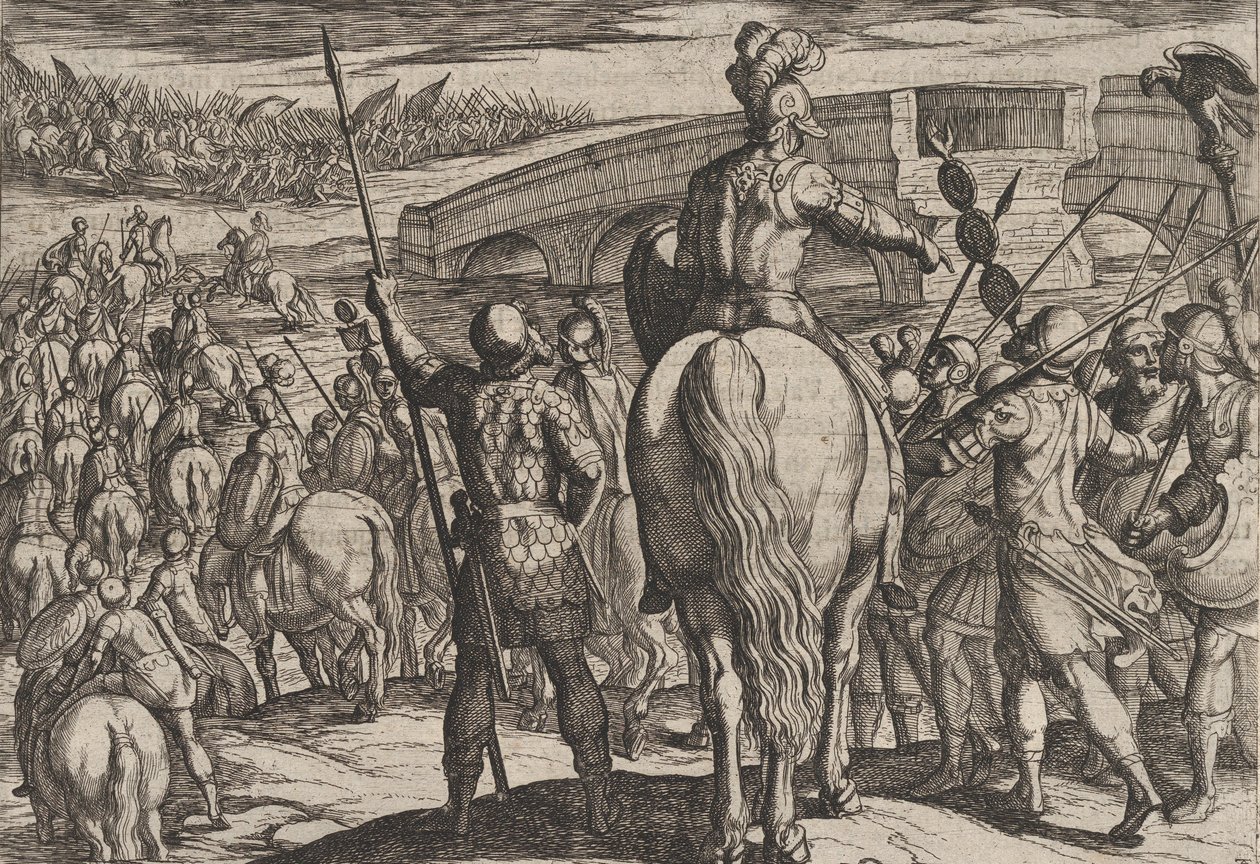 Talíř 24: Předsunutá garda nových římských vojsk se obrátila zpět, z Války Římanů..., 1611. od Antonio Tempesta