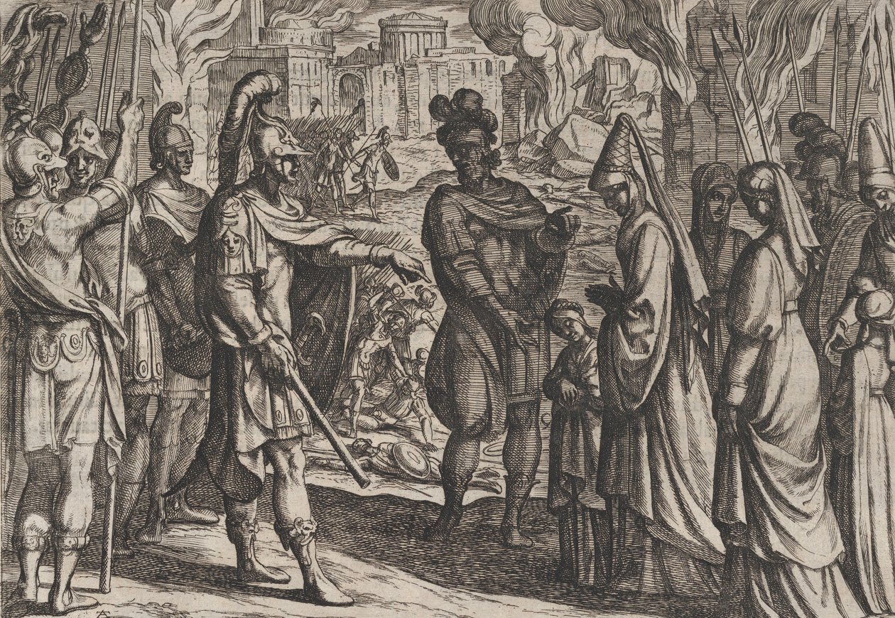 Talíř 28: Kolínská vojska přivádějí Civilisovu manželku a sestru do Cerialis, z Války R..., 1611. od Antonio Tempesta