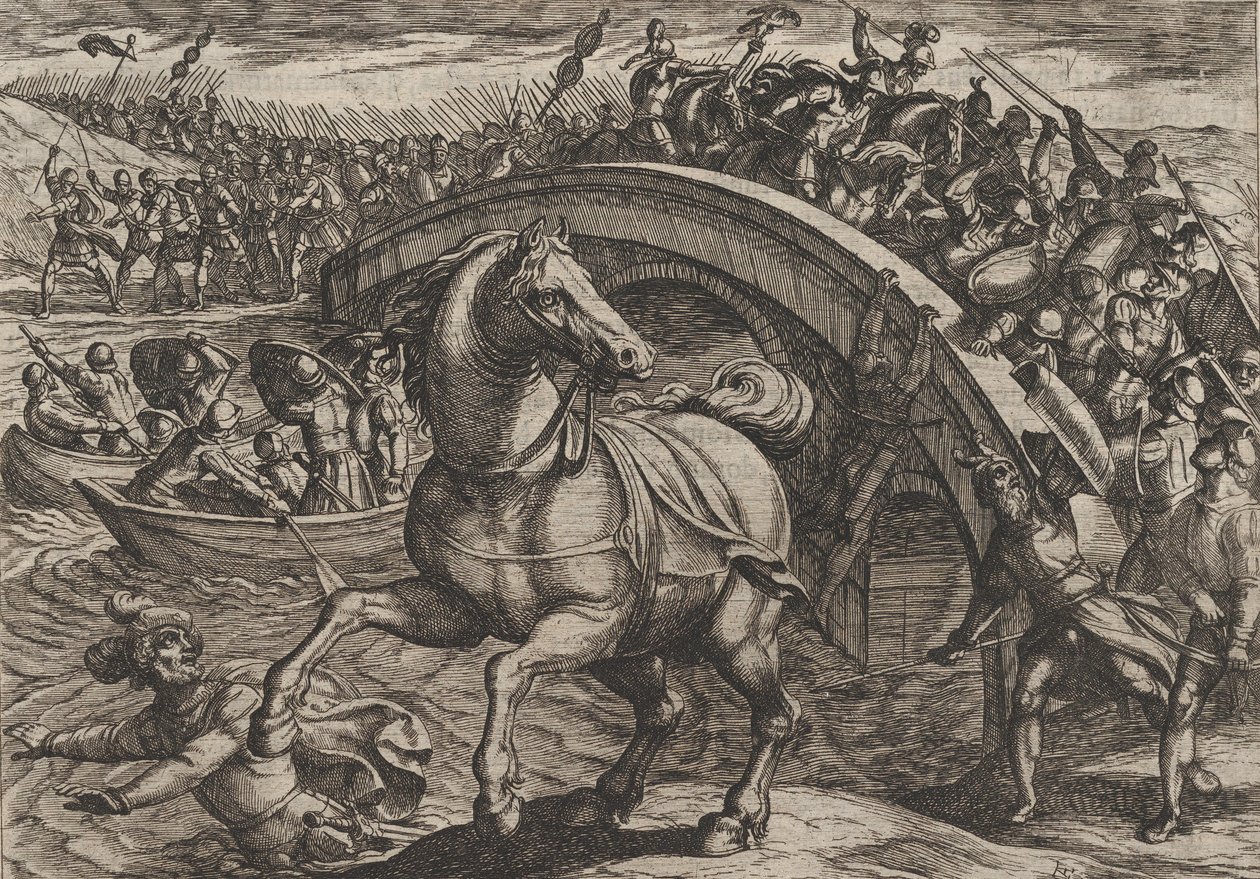 Plate 31: Civilis nucený sesednout a přeplavat řeku, z Války Římanů..., 1611. od Antonio Tempesta
