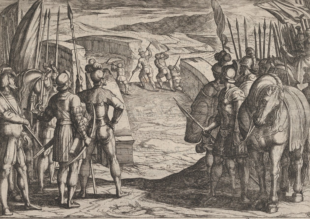 Plate 35: Batavians Become Afraid and Begin Peace Talks, from The War of the Romans Ag..., 1611. od Antonio Tempesta