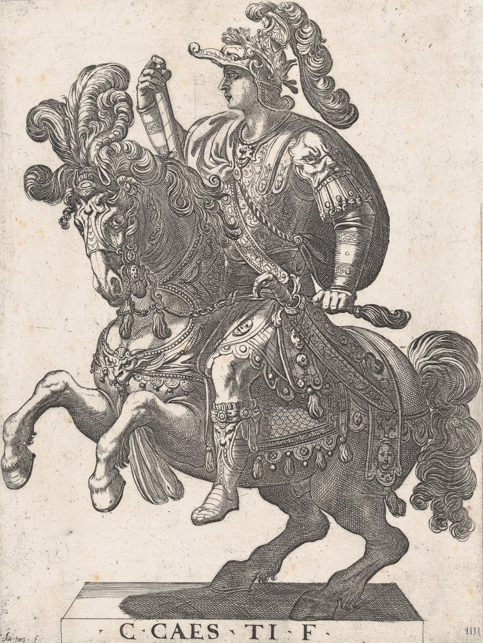 Deska 4: Císař Gaius na koni, z „Prvních dvanácti římských císařů“, 1596. od Antonio Tempesta
