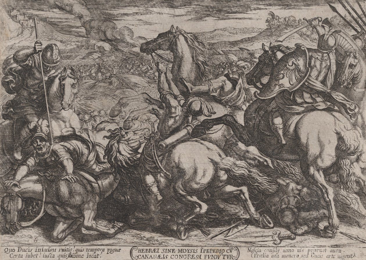 Deska 6: Izraelité poražení Kananejci za to, že neposlechli Mojžíše..., ca. 1590-cca. 1610. od Antonio Tempesta