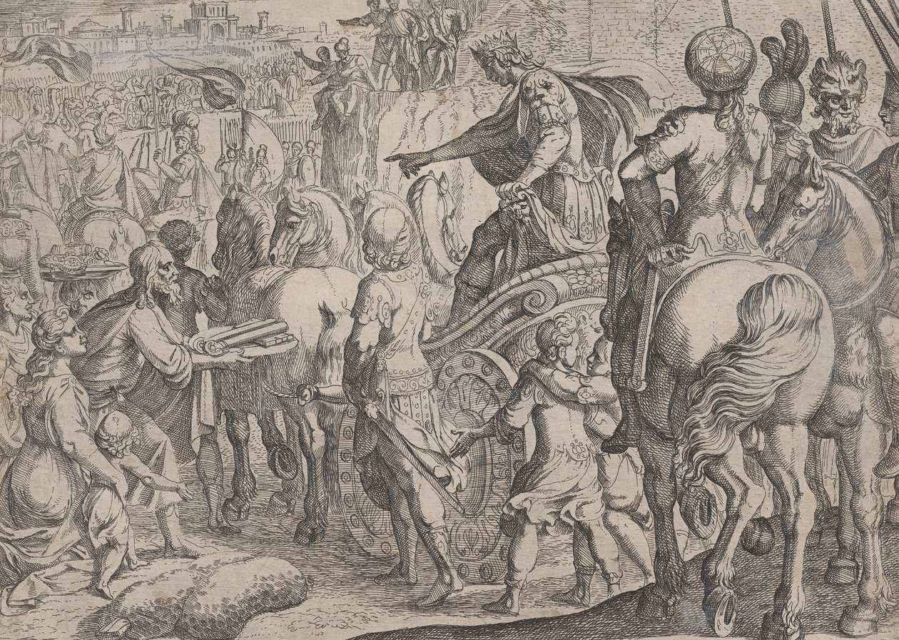 Deska 9: Alexandrův triumfální vjezd do Babylonu, z Čin Alexandra Velikého, ..., 1608. od Antonio Tempesta
