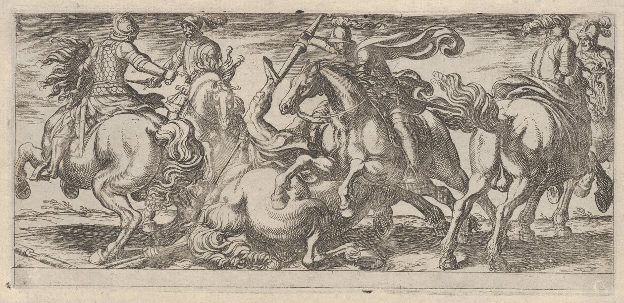 Šest jezdců v boji, z bitevních scén I, ca. 1590-1630. od Antonio Tempesta