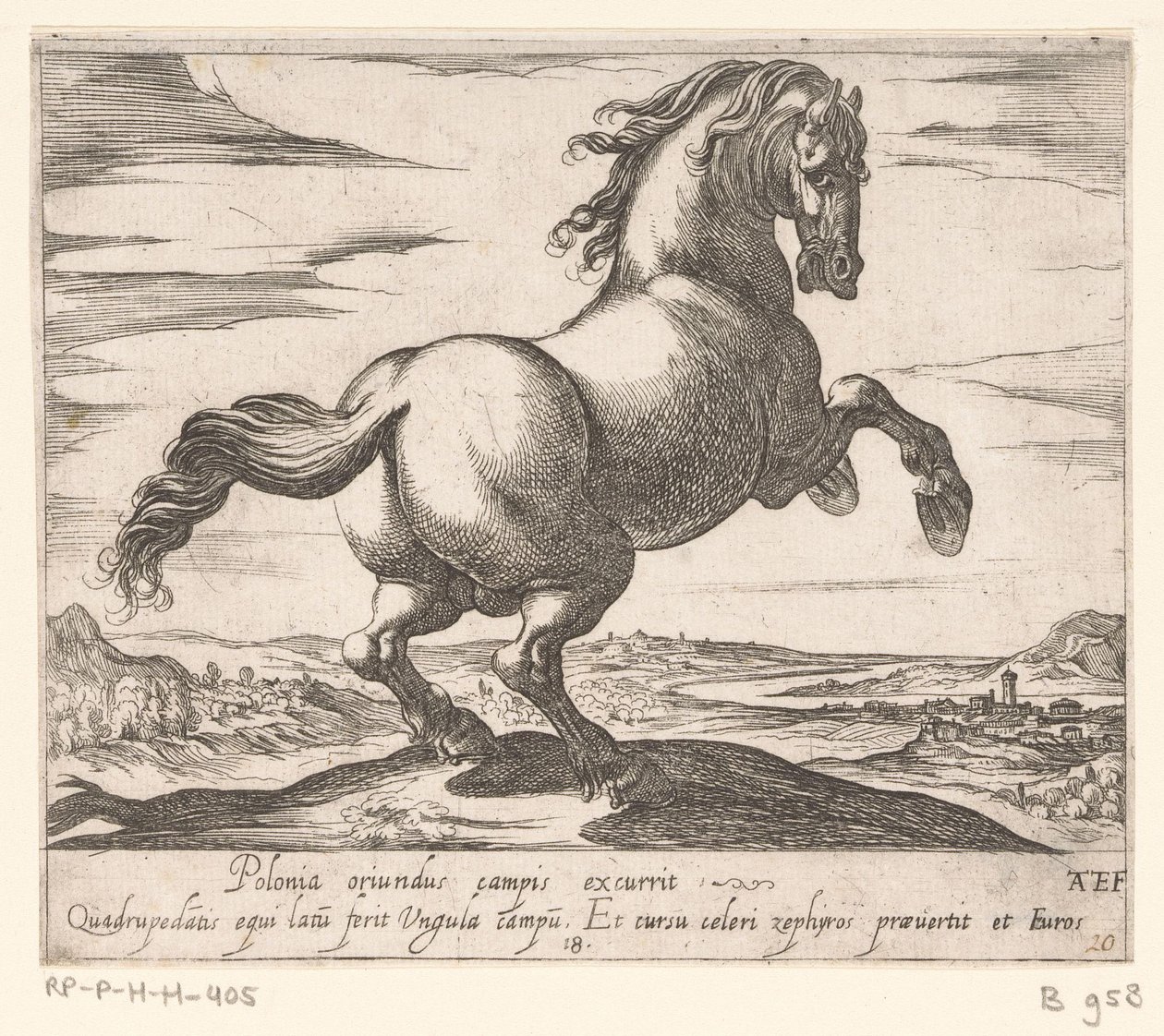 Steigerend paard naar rechts gewend Paarden uit verschiedelden landen (název série) S těmito vůdci budete oslavováni jako vůdce s viroru ústy. od Antonio Tempesta
