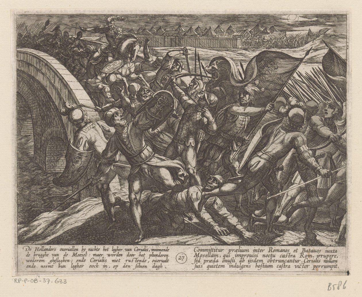 Překvapivý útok na římský tábor na Mosele Batavské války proti Římanům (název série) Batavorum cum Romanis Bellum (název série) od Antonio Tempesta