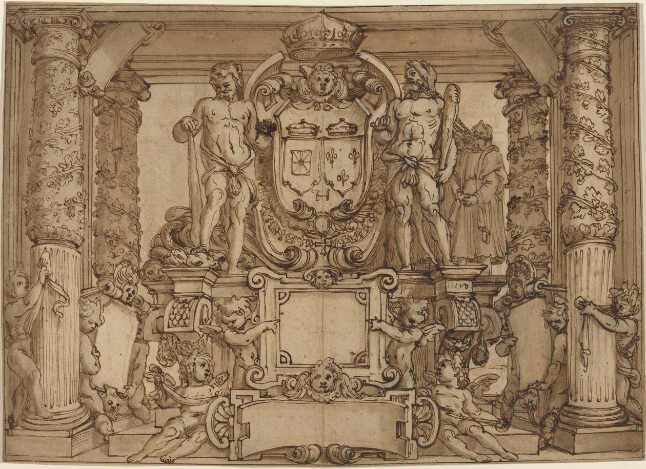 Architektonický design stěny na počest Jindřicha IV., galského Herkula od Antonio Tempesta or Agostino Ciampelli