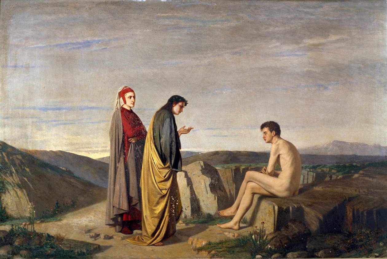 Dante a Virgil se setkávají s básníkem Sordello da Goito v Purgatory D