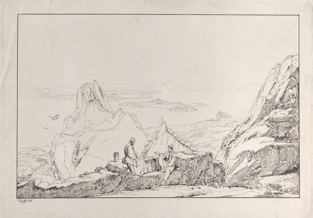 Hornatá krajina se dvěma muži v popředí, 1828. od Antonio Vianello