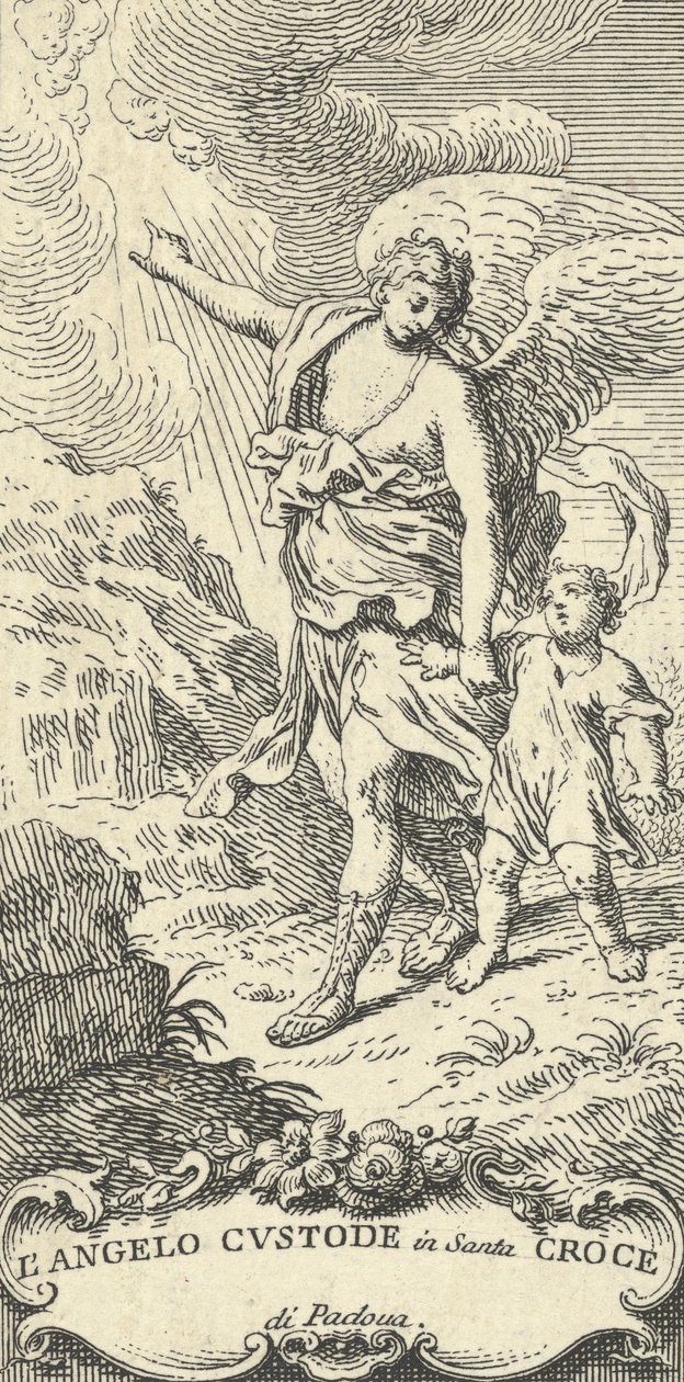 Anděl, který vede mladého chlapce a gestikuluje k oblakům, ca. 1708-82. od Antonio Visentini