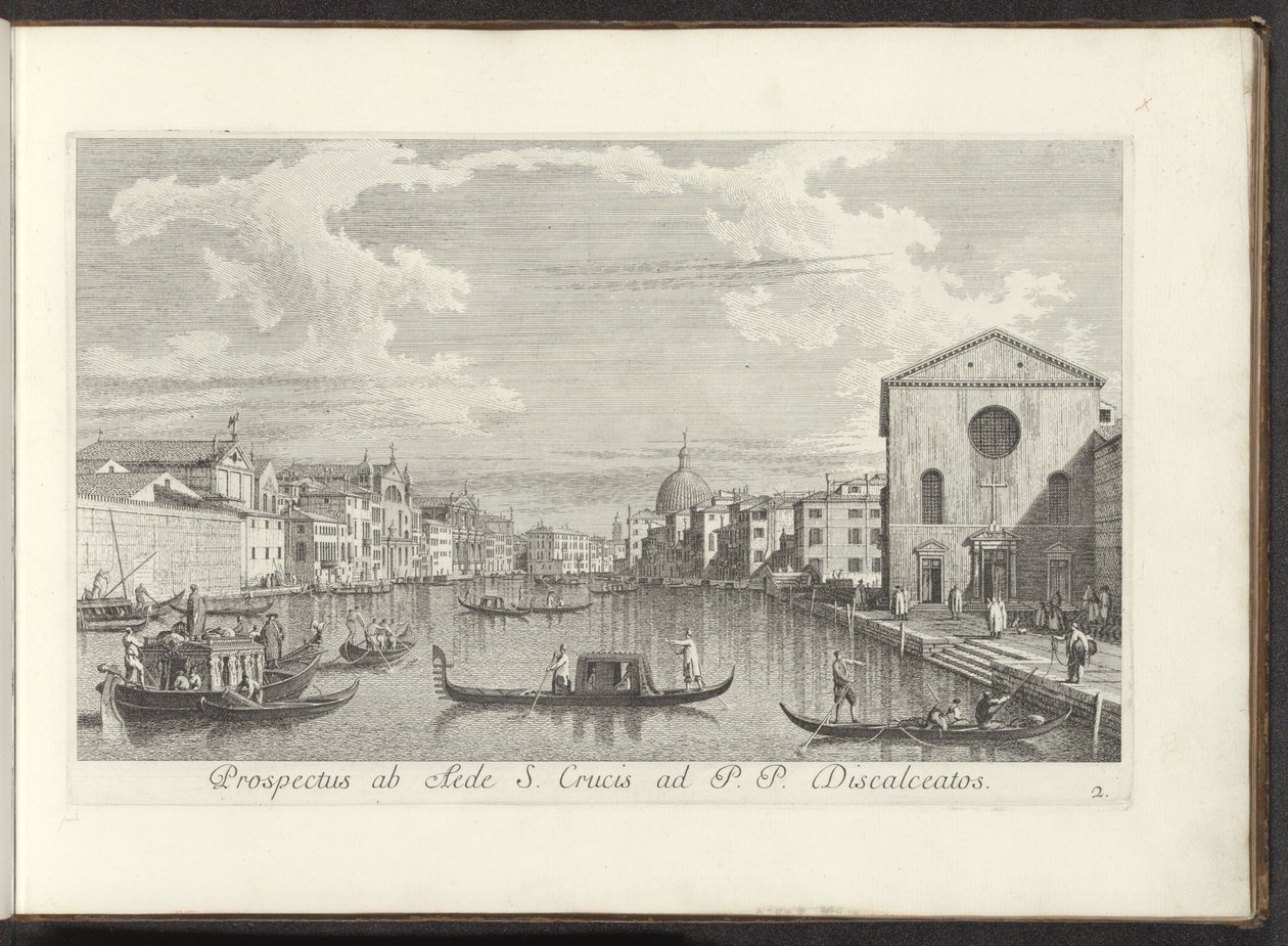 Pohled na Canal Grande, Santa Maria di Nazareth a San Simeone Piccolo te Venetië Vyhlídka od Domu svatého Kříže k P. P. Discalceatos (název na objektu) Nejznámější pohledy na město Benátky, z 38 panelů Antonius Canal, vytištěných mosazí A od Antonio Visentini