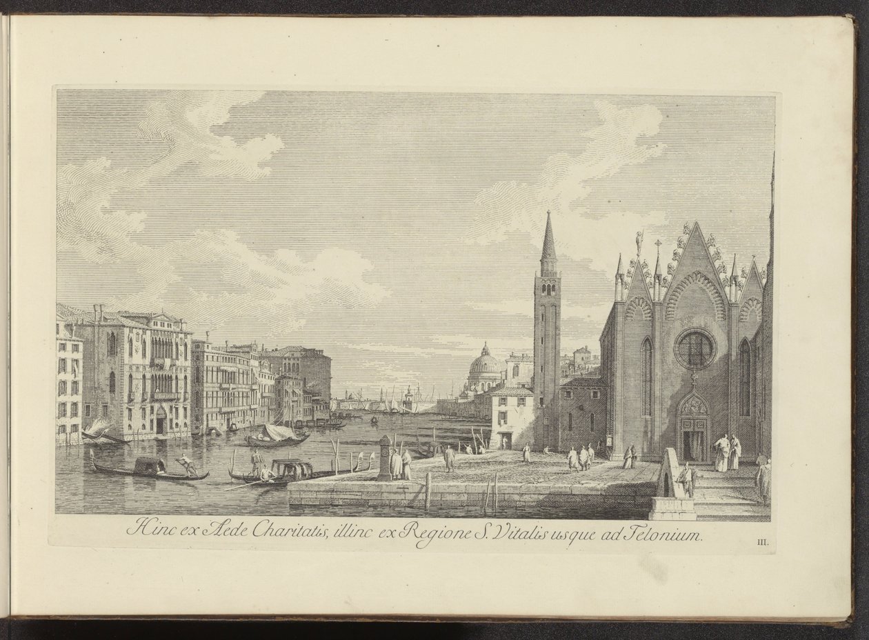 Pohled na Canal Grande en de Chiesa di Santa Maria della Carità te Venetië Na této straně od domu Charity, na druhé straně od kraje S. Vitalis až po Telonium (název na objektu) Nejznámější pohledy na město Benátky z 38 panelů Antonius Canal ve vzduchu od Antonio Visentini