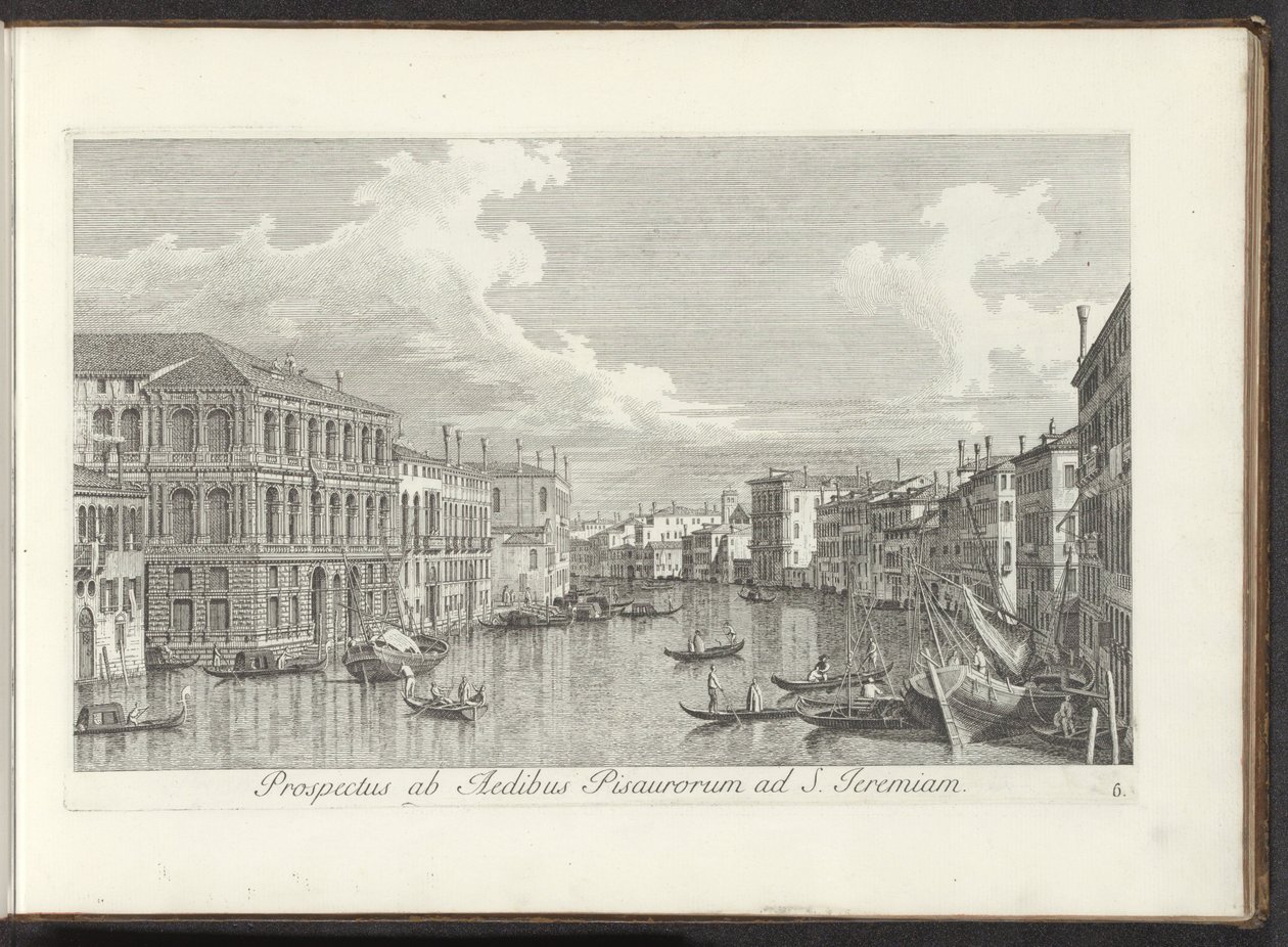 Podívejte se na Canal Grande te Benátky Pohled z domů v Pise na svatého Jeremiáše (název na objektu) Nejznámější pohledy na město Benátky z 38 panelů Antonius Canal, vytištěných na mosazi Antoniem Vissentinim, rozdělených do tří částí. druhá část od Antonio Visentini