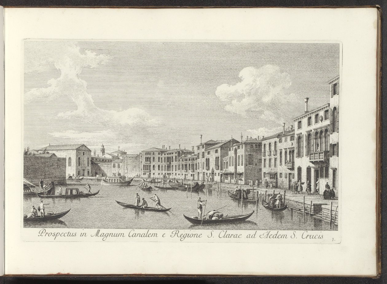Podívejte se na Canal Grande te Benátky Pohled na Canal Grande z Kraje sv. Kláry k Domu svatého Kříže (titul na objektu) Nejslavnější pohledy na město Benátky, z 38 panelů Antonius Canal, vytištěných vzduchem Antoniem Vissentinim, ve třech částech od Antonio Visentini