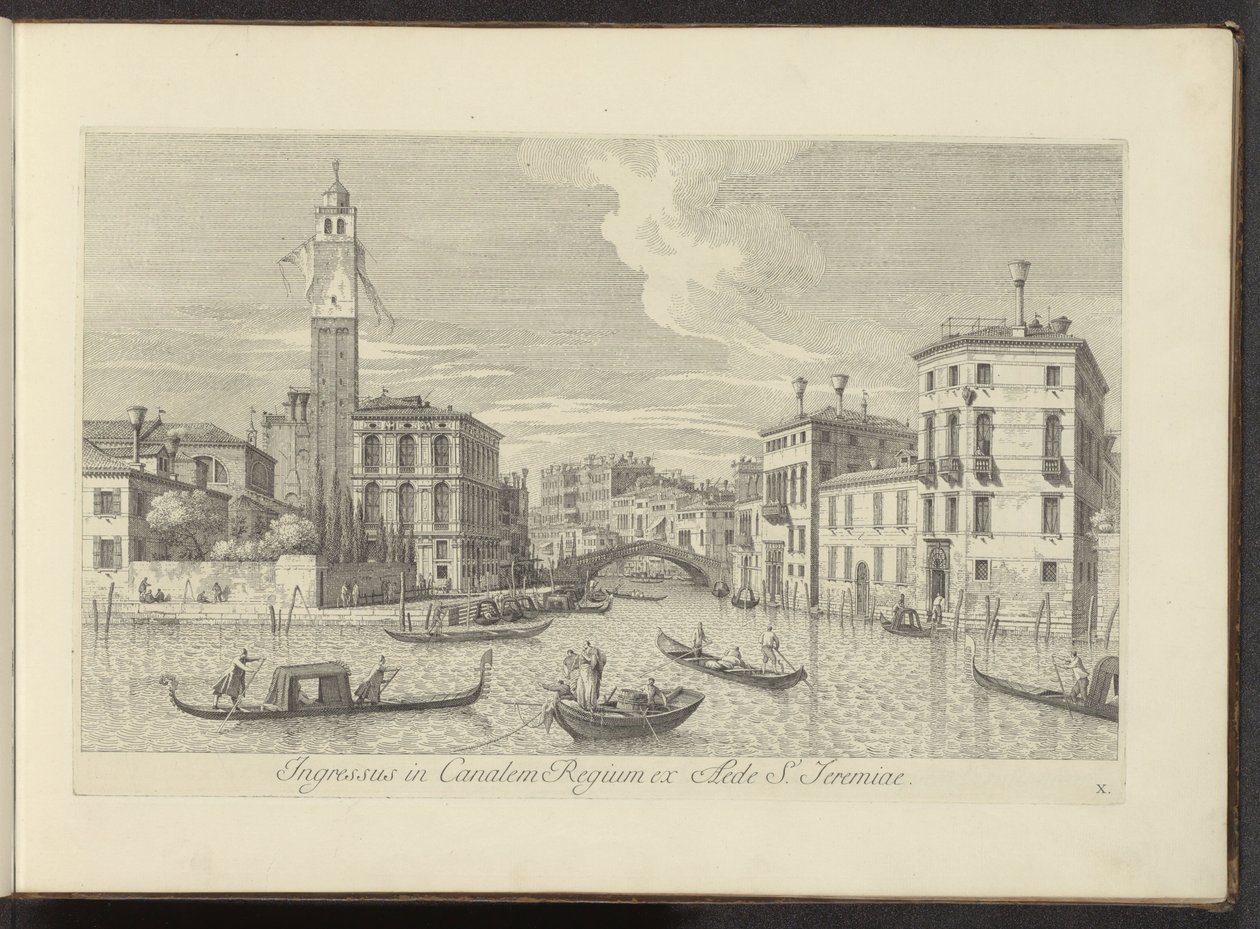 Podívejte se na Cannaregio v Palazzo Labia te Benátky Vstup do Royal Canal z domu svatého Jeremiáše (titul na objektu) Nejznámější pohledy na město Benátky z 38 panelů Antonius Canal vytištěných vzduchem od Antonia Vissentiniho, rozdělených do tří částí od Antonio Visentini