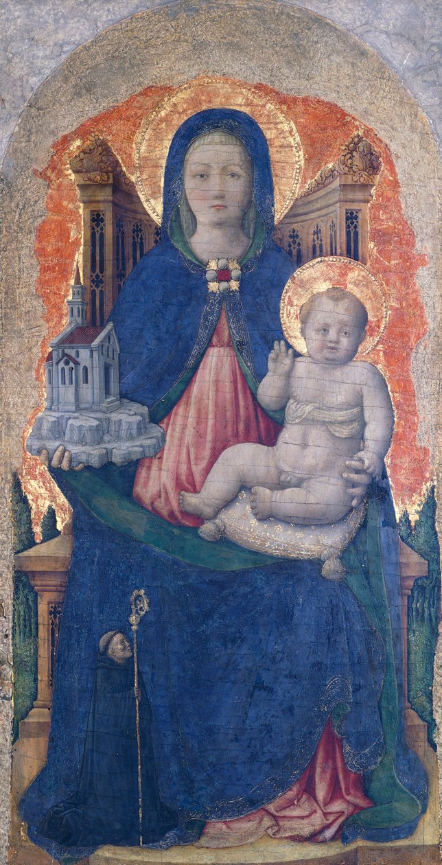 Madona s dítětem, detail oltářního obrazu Praglia, od Antonia Vivariniho (1418-před 1484), 67x33 cm od Antonio Vivarini