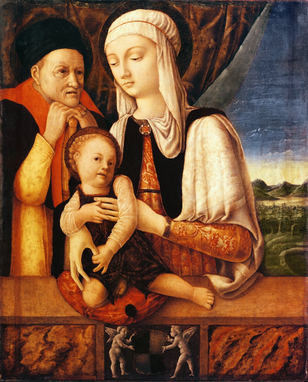 Svatá rodina (erb Barbary de Brandeboug, vévodkyně z Mantovy), kolem 1450-60 (olej na dřevě) od Antonio Vivarini