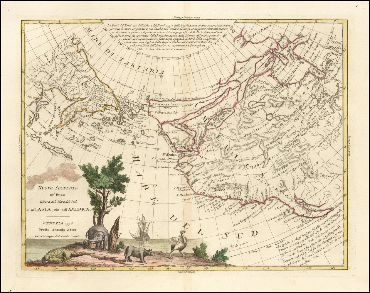 1776 mapa - Nové objevy Rusů severně od Jižního moře v Asii i Americe od Antonio Zatta