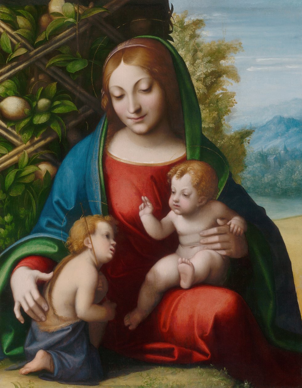 Panna Marie s dítětem a mladým svatým Janem Křtitelem od Antonio da Correggio