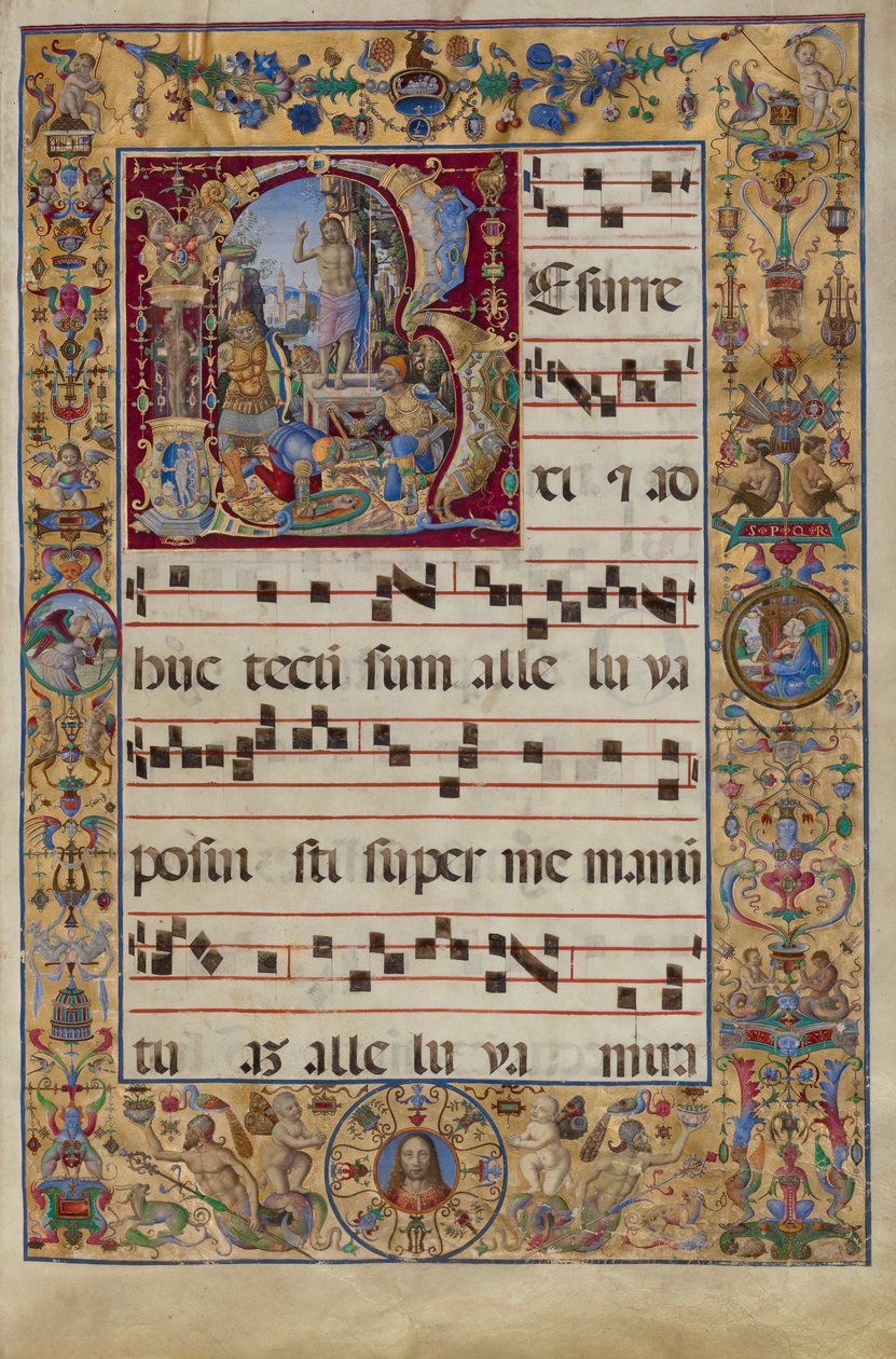 Graduál. Iniciála R: The Resurrection, cca 1500 (tempera, plátkové zlato a inkoust na pergamenu) od Antonio da Monza