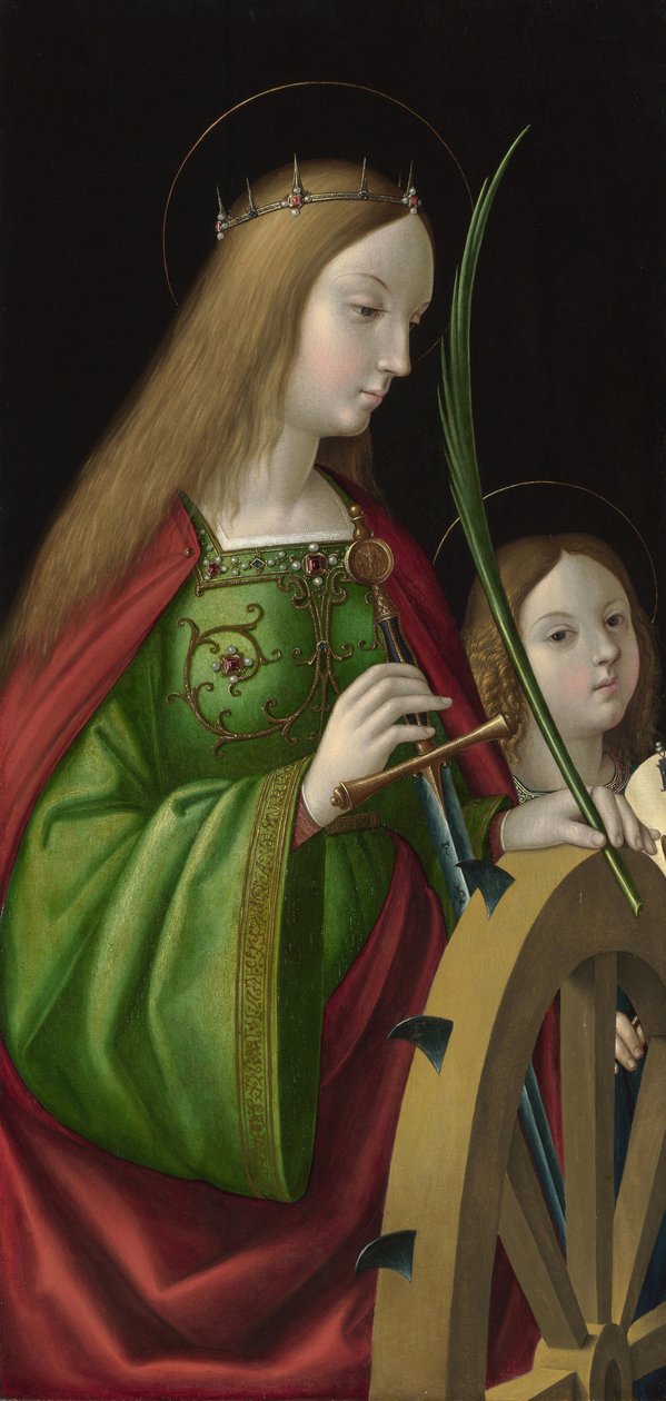 "Svatá Kateřina Alexandrijská"" (zemřela kolem roku 307) Obraz Antonia Solaria (činný kolem 1502-1518), olej na dřevě, 84 x 40 cm od Antonio da Solario