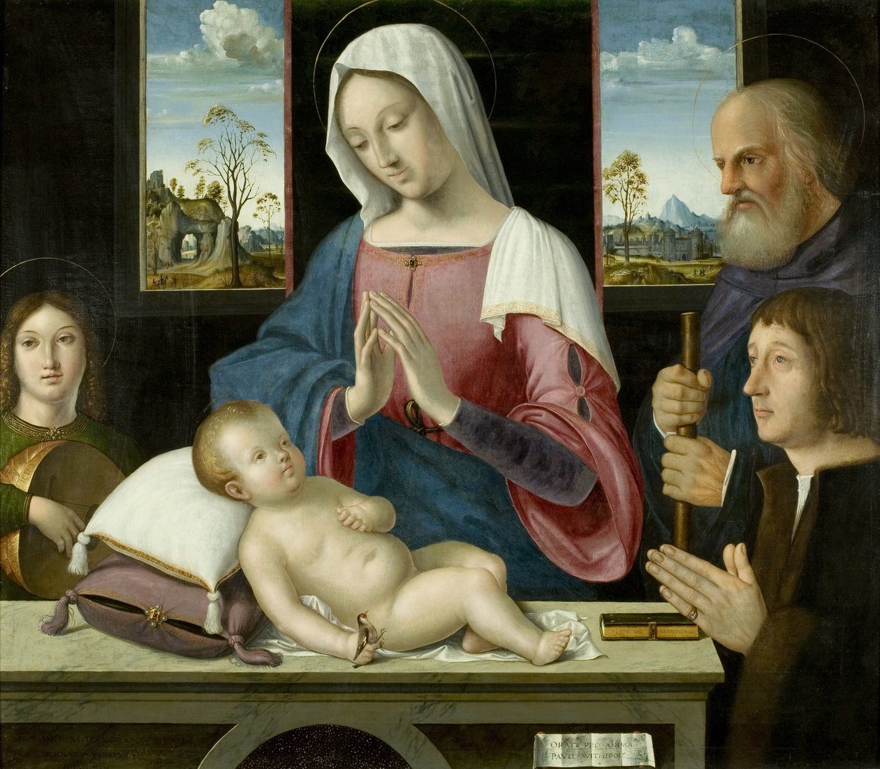 Panna a dítě se svatým Josefem a dárcem, středový panel Withypoolského triptychu od Antonio da Solario