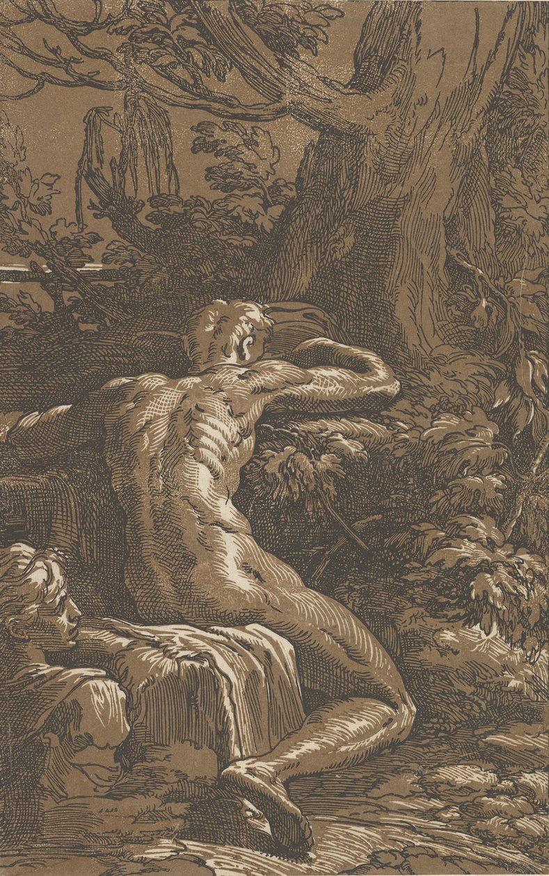 Muž sedící při pohledu zezadu Narcissus, ca. 1527-30. od Antonio da Trento