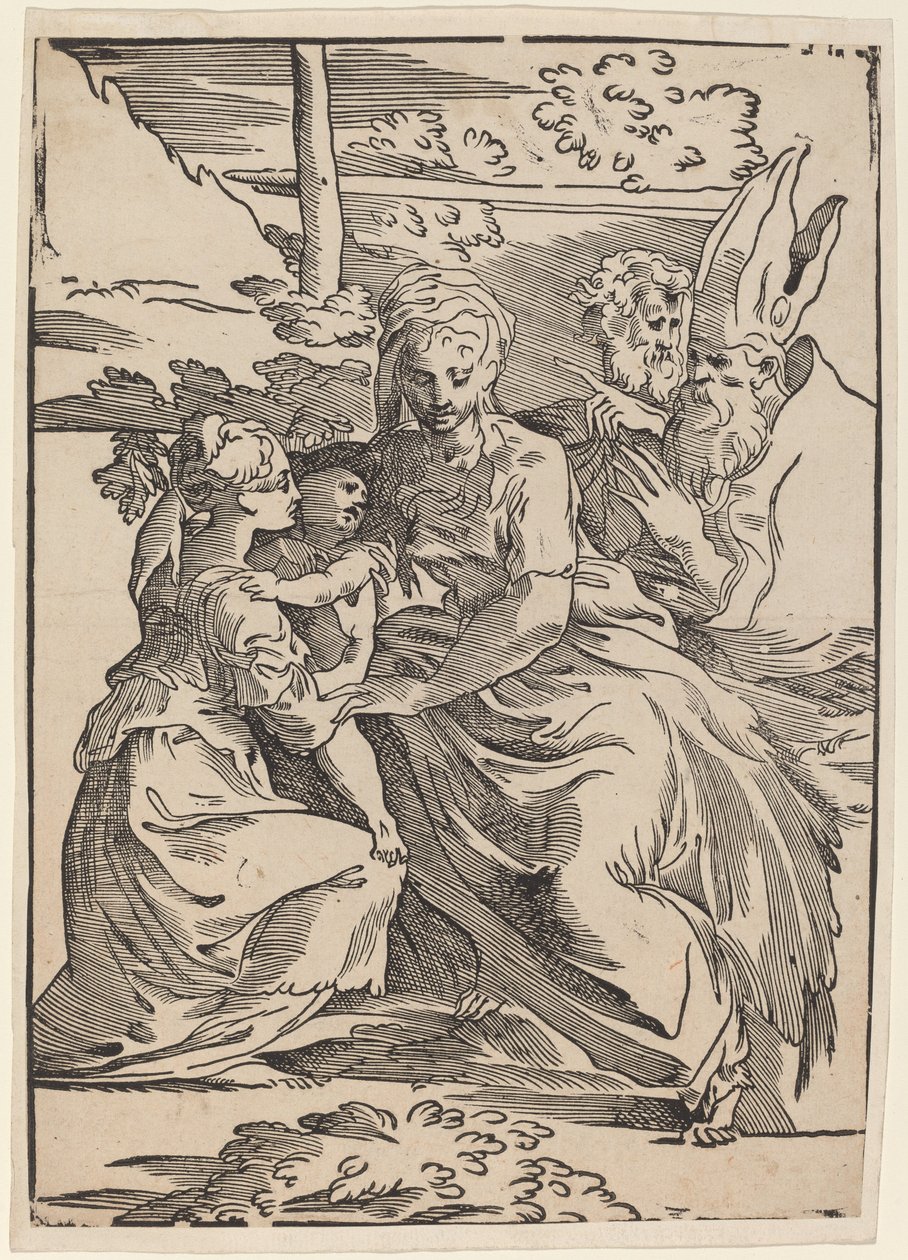 Svatá rodina se dvěma svatými od Antonio da Trento after Parmigianino