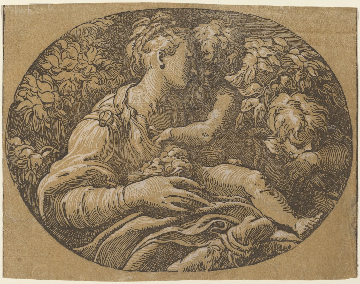 Panna s růží od Antonio da Trento after Parmigianino