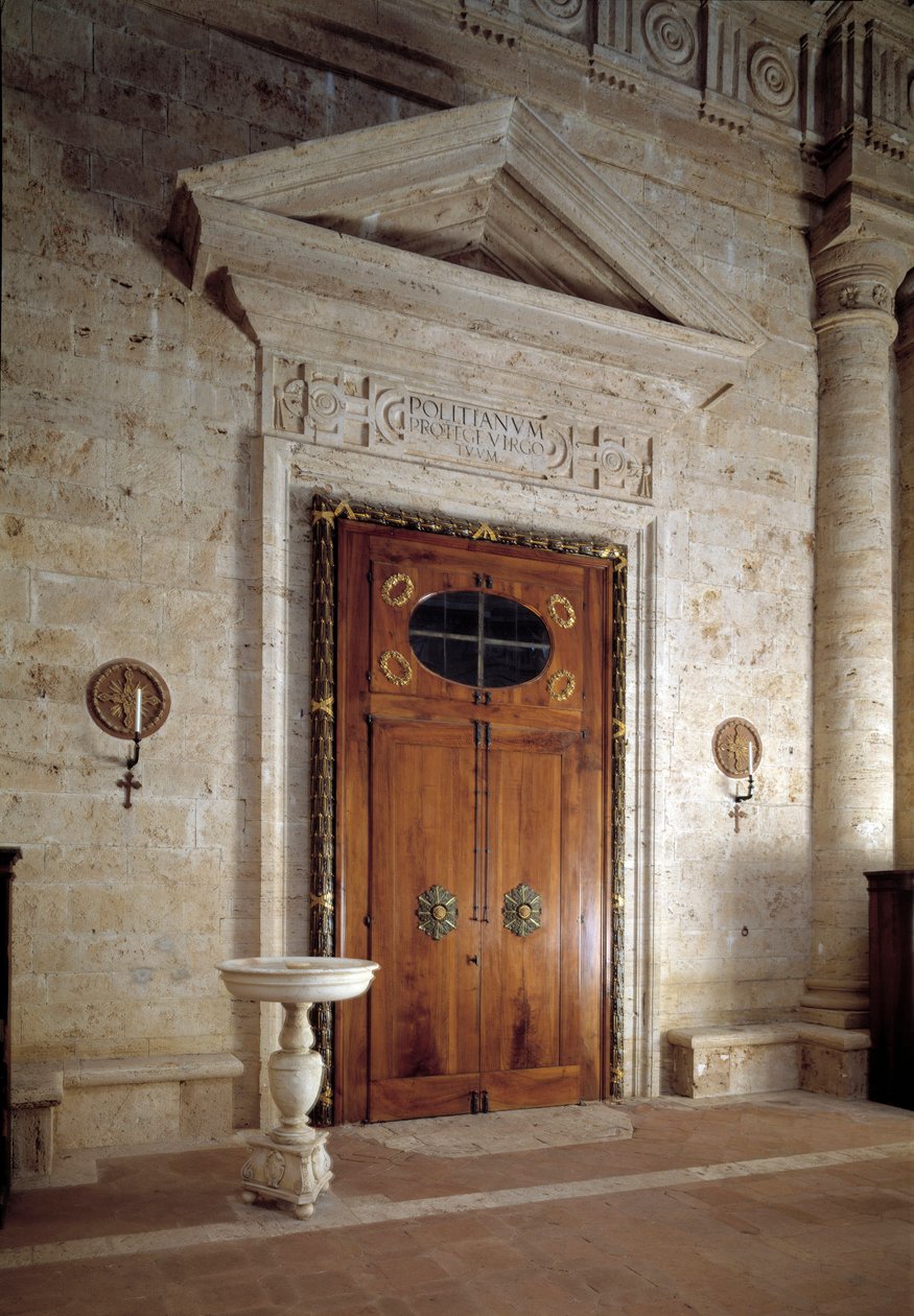 Dřevěné dveře, vnitřní pohled na kostel sv. Biagia od Antonio da the elder Sangallo