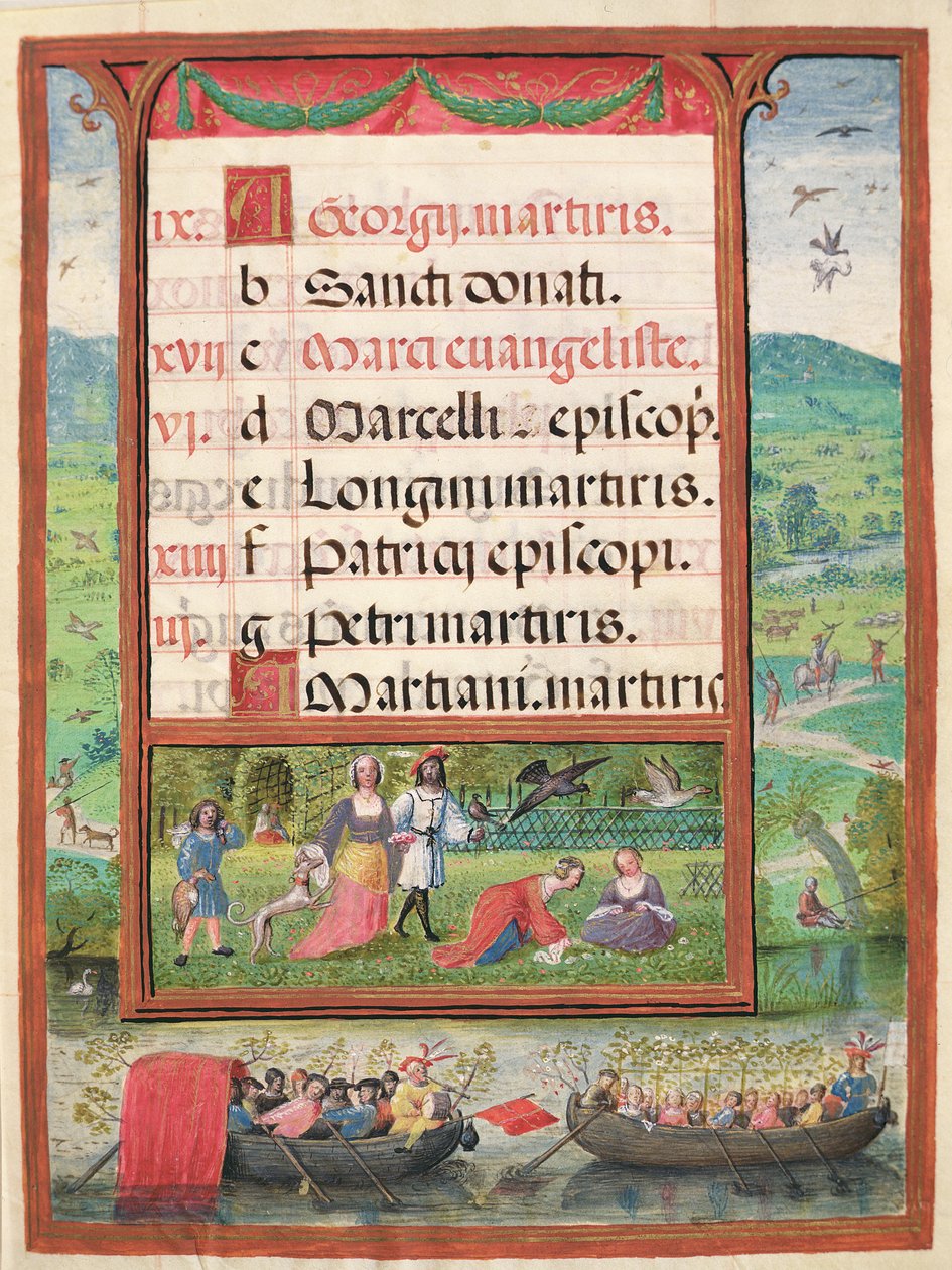 Měsíc duben, miniatury z „Knihy hodin Doma Manuela“, 1517-38 (tempera na pergamenu) od Antonio de Hollanda