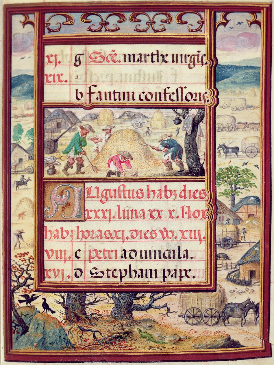 Měsíc srpen, miniatury z „Knihy hodin Doma Manuela“, 1517-38 (tempera na pergamenu) od Antonio de Hollanda