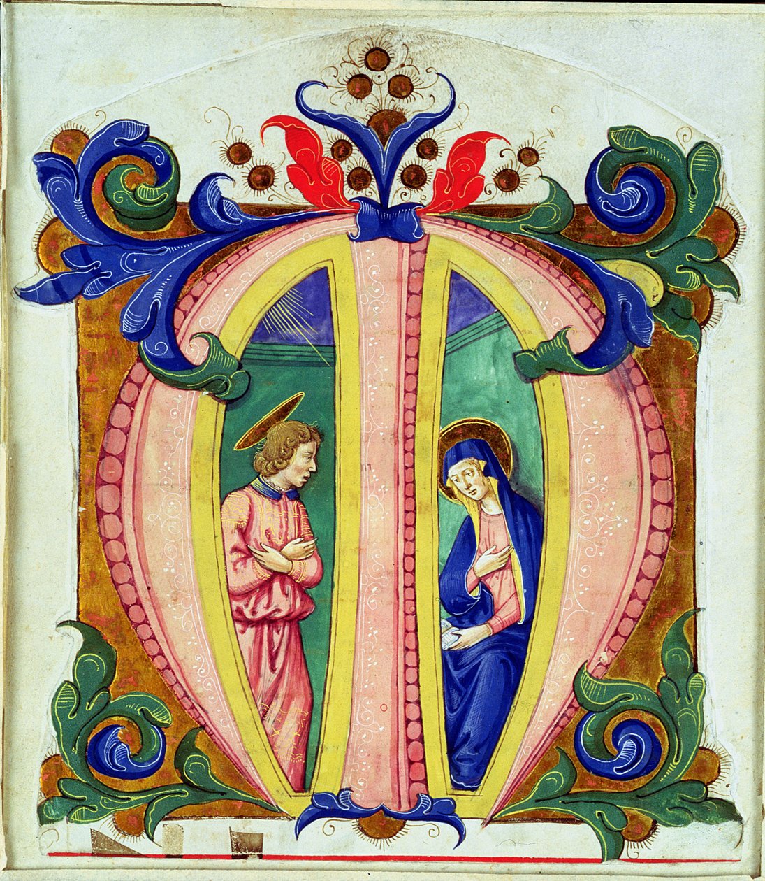 Historická iniciála M zobrazující Zvěstování od Antonio di Niccolo di Lorenzo