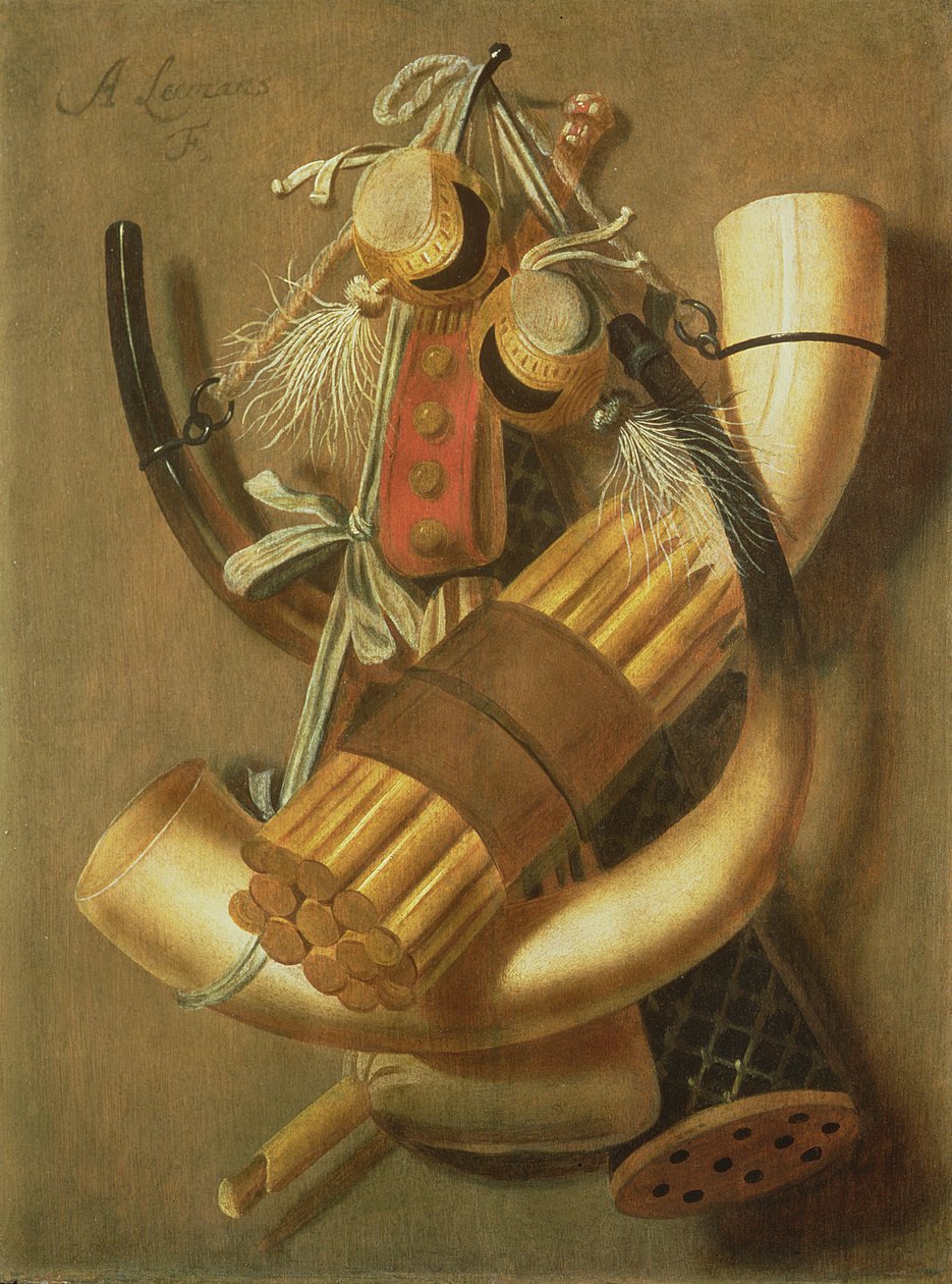 Zátiší s loveckými doplňky (panel) od Antonius Leemans