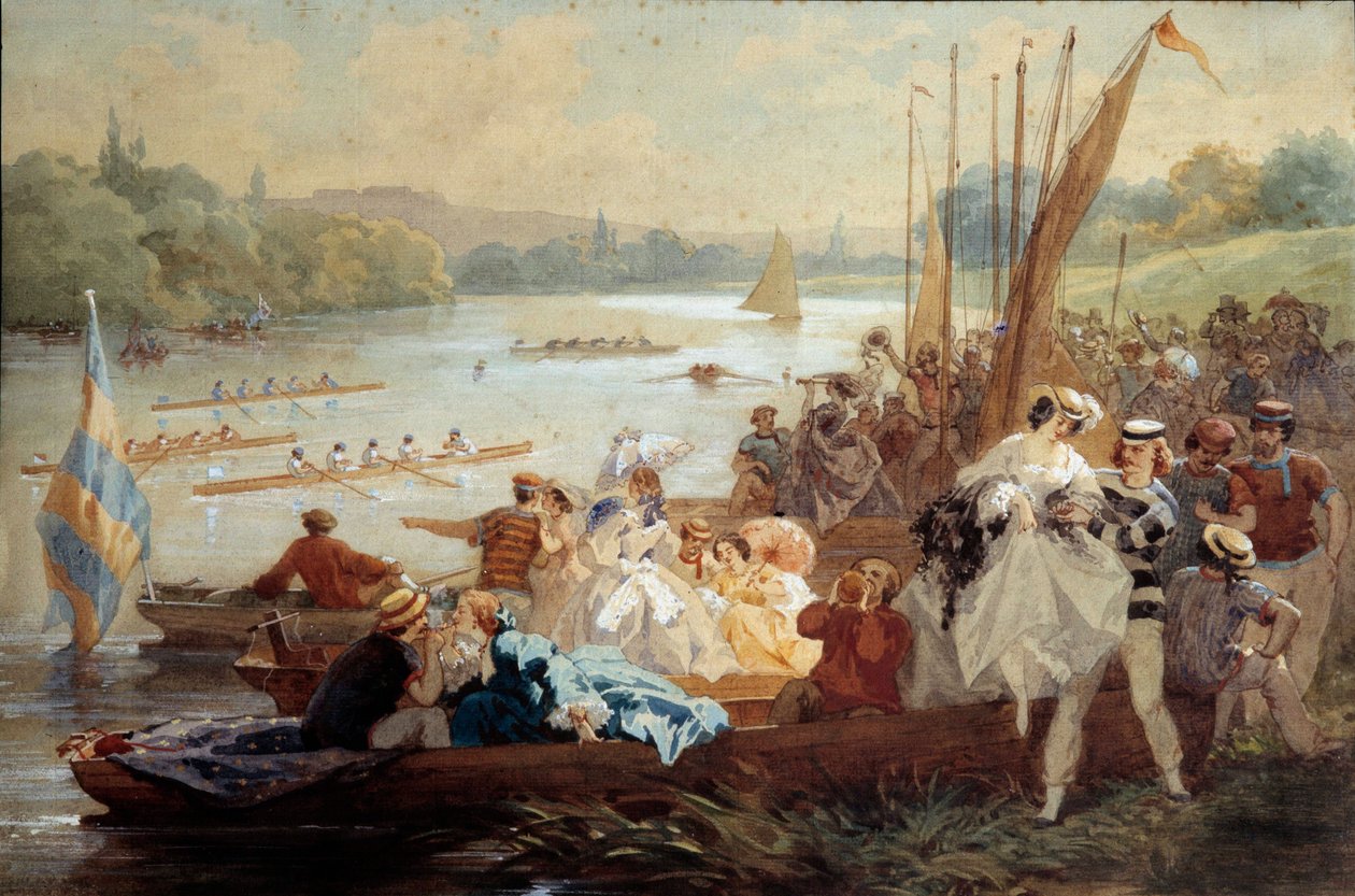 Regates Argenteuil Parisiens piknik v neděli na břehu Seiny, kde se konají veslařské závody. Akvarel od Antonyho Morlona (1834-1914) od Antony Paul Emile Morlon