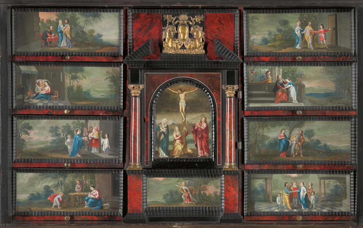Skříň (zlacený kov, pozlacený balík, želvovina, eben, slonovina a ebonizované a japonské dřevo s malbami na mědi) od Antwerp School