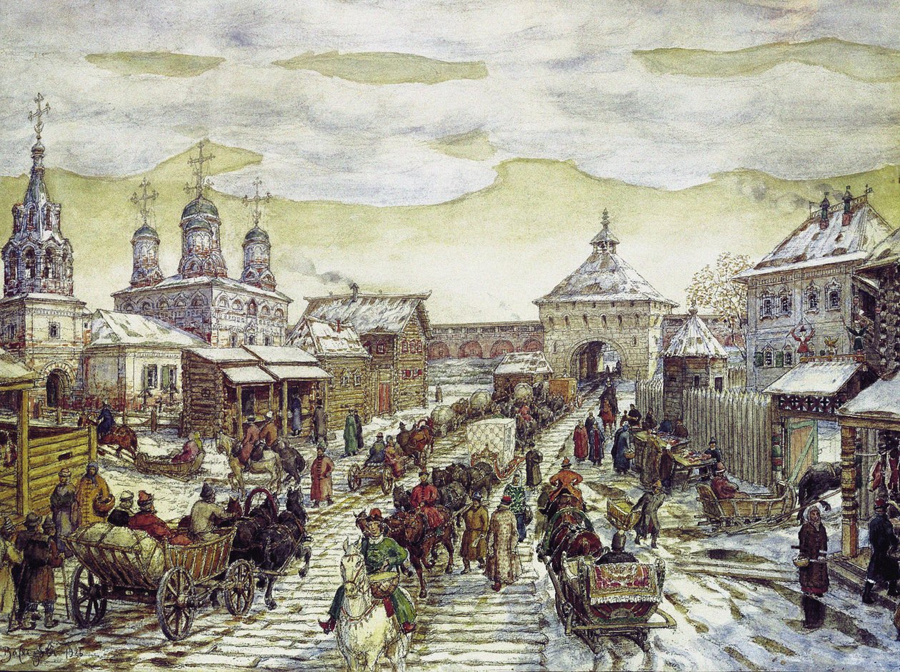 U Mjasnitské brány Belyho Goroda v Moskvě v XVII. století, 1926 od Apollinari Mikhailovich Vasnetsov