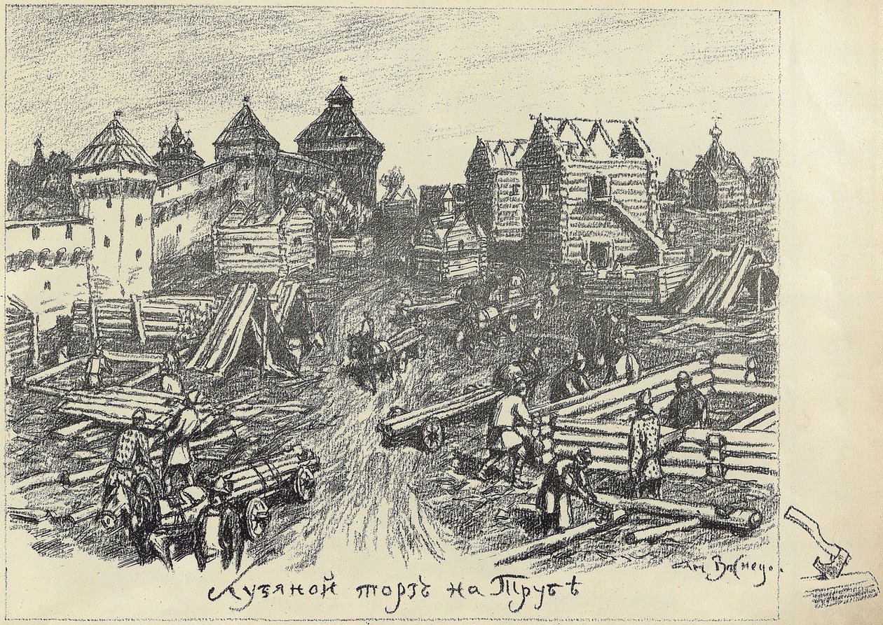 Lubyanoi Rynok Dřevěný trh na náměstí Truba Trubnaya v Moskvě, počátek 20. let 20. století. od Apollinari Mikhailovich Vasnetsov