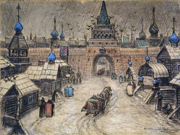 Stará Moskva, 1908 (uhlí a wc na kartě) od Apollinari Mikhailovich Vasnetsov