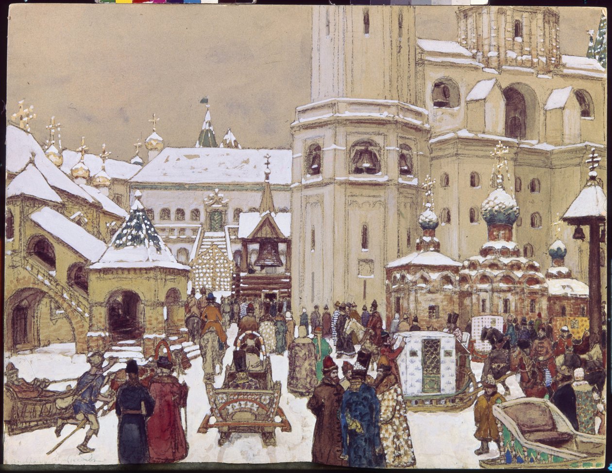 Umístěte Ivana Velikého v Kremlu, v 17. století. (Katedrální náměstí, Moskva). Dílo Appolinari Michajloviče Vasněcova (1856-1933), tužka a akvarel na papíře od Apollinari Mikhailovich Vasnetsov