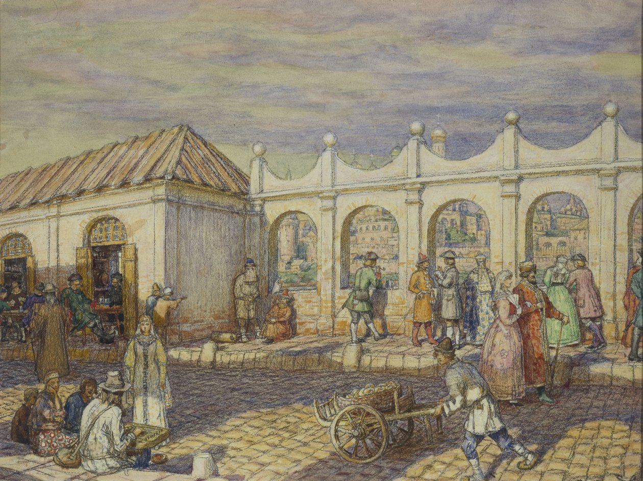 Kamenný most v době Petra I., 1901 od Apollinari Mikhailovich Vasnetsov