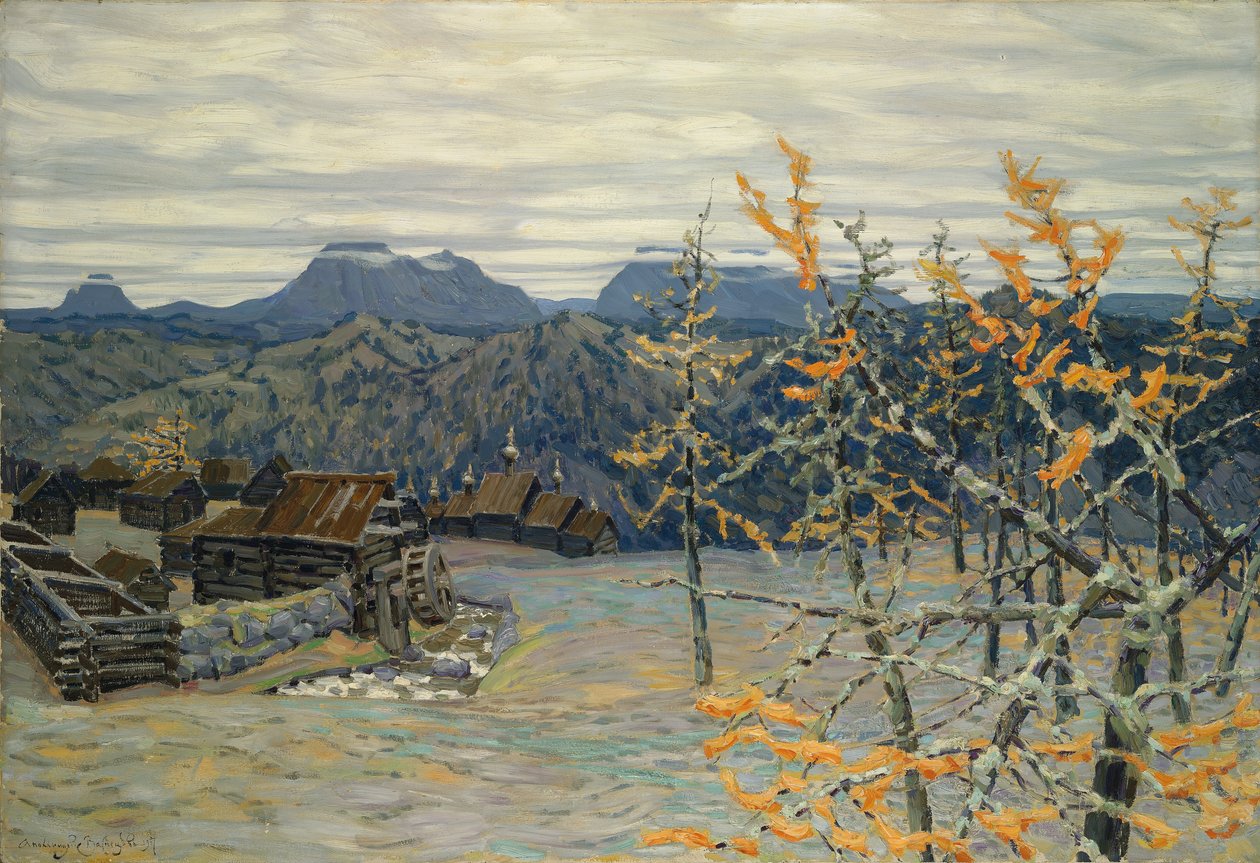 Vesnice v pohoří Ural od Apollinari Mikhailovich Vasnetsov