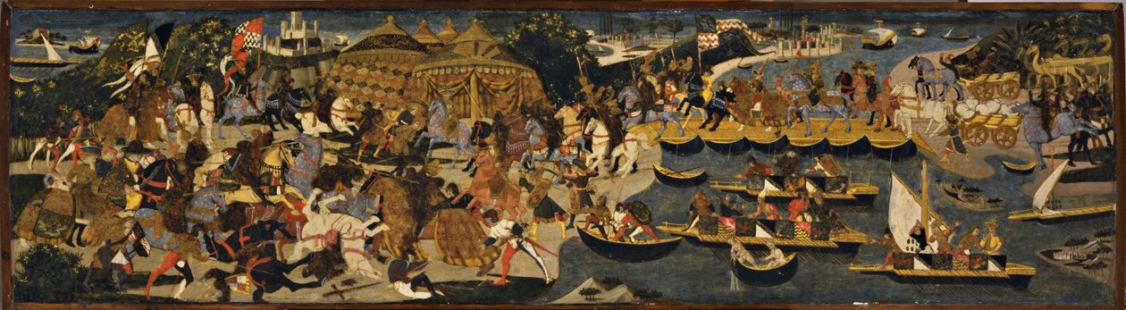 Bitva mezi Athéňany a Peršany, Cassone Panel, 1463 (tempera a olej se zlatými a stříbrnými listy na dřevě) od Apollonio di Giovanni di Tommaso