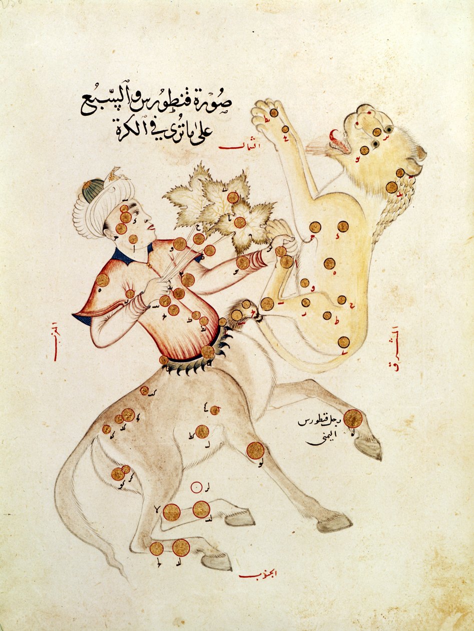 Ms 5036 fol.238 Souhvězdí Kentaura a Lva, z Pojednání o stálicích od Abd-al-Rahmana Al Sufiho (903-986) od Arabic School