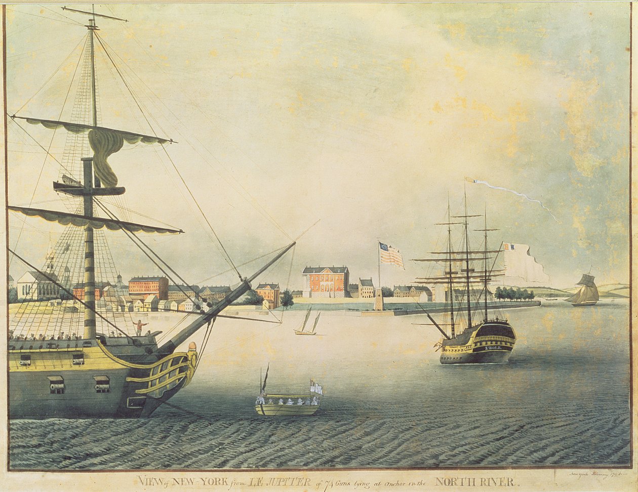 Pohled na New York z "Le Jupiter" na 74 děl kotvících na North River, 1794 od Archibald Robertson