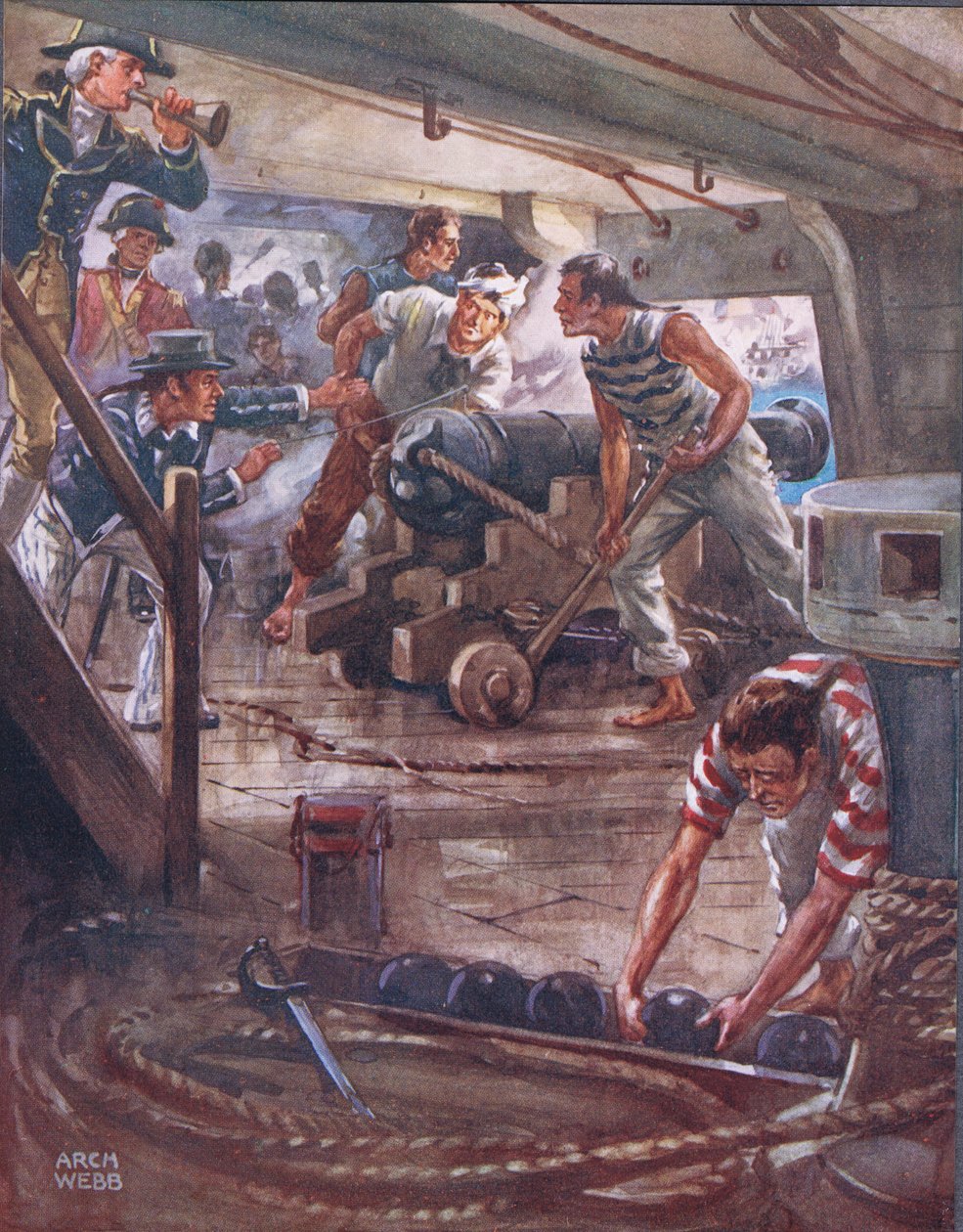 Každá zbraň ze svých adamantových úst, ilustrace z "Balad o slavných bojích", cca 1900 od Archibald Webb