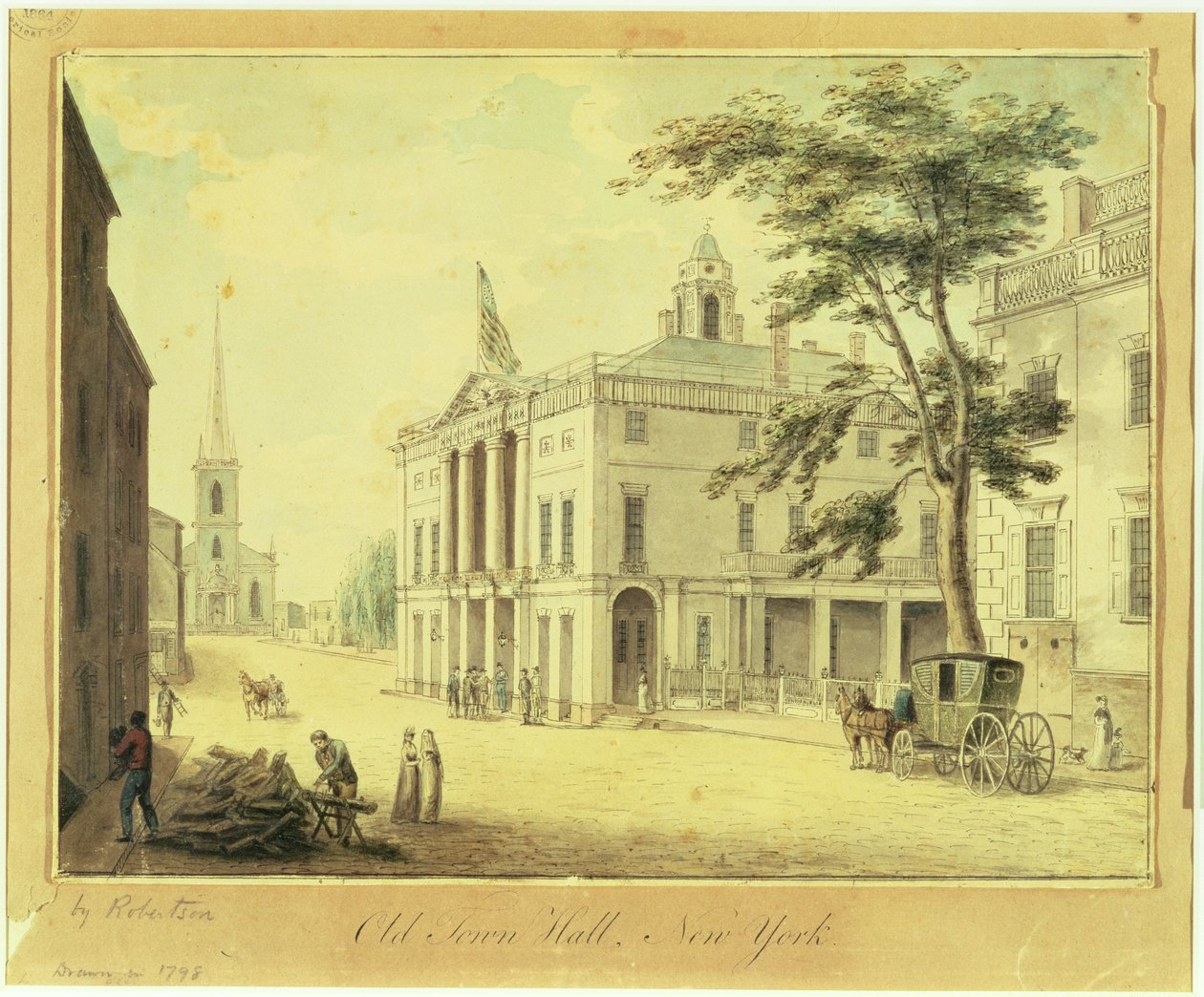 The Old Town Hall (Federal Hall) New York City, 1798 (grafit, wc, pero a inkoust na papíře) od Archibald Robertson