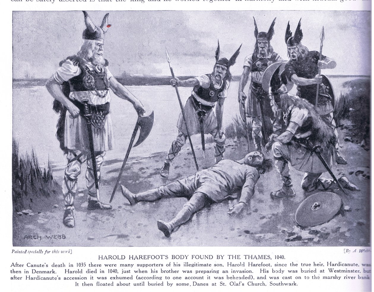 Tělo Harolda Harefootse nalezeno v Thames AD1040, 20. léta 20. století od Archibald Webb
